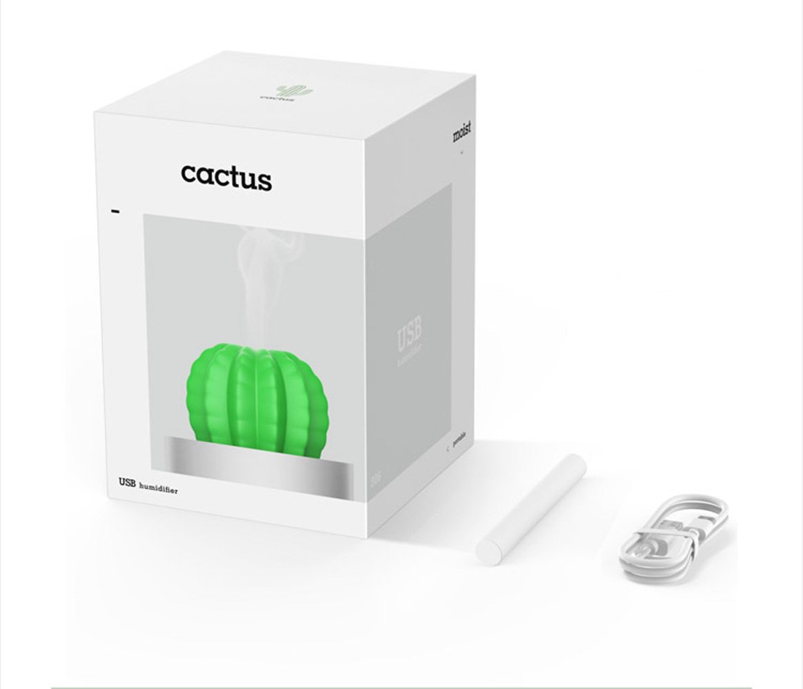 Mini Humidifier, 280ml USB Cool Mist Portable Cactus Air humidifier, Ultra-Quiet Operation for Bedroom Home Office Desk Yoga Car Travel(White)