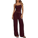 Trendy Queen Women's 2 Piece Lounge Set Spring Outfits - Camisole Top & Wide Leg Pants