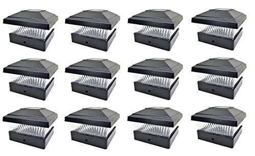 Solar Powered Outdoor Garden 5 x 5 LED Post Deck Cap Square Fence Light Landscape Lamp Lawn PVC Vinyl Wood (Black - 12 Pack) - Thumbnail 5