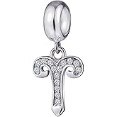 Aries Zodiac Sign Charms for Pandora Charm Bracelets - 925 Sterling Silver Necklace Pendants, 12 Constellation/Horoscope Star Dangle - Dangling Birthstone Beads, Birthday Gifts Women/Men/Girls/Boys.