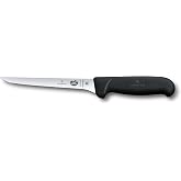 Victorinox Fibrox 6 Inch Flexible Boning Knife, Straight Blade, Black | Professional Swiss made deboning tool with non-slip ergonomic handle and narrow curved edge for butchers and chefs