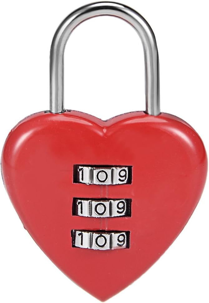 3 Digit Combination Padlock, 3mm Shackle, Zinc Alloy Lock Heart Shaped, Red Combination Padlocks, Padlocks and Hasps Cute Locker Code Lock Mini Heart-Shaped Cable Padlock