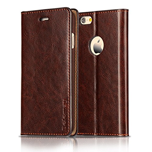 Belemay iPhone 6S Plus / 6 Plus Case, Genuine Cowhide Leather Case Wallet, Flip Wallet Book Cover with [Credit Card Holder] [Kickstand] [Money Pouch] for iPhone 6s Plus & iPhone 6 Plus - Coffee Brown