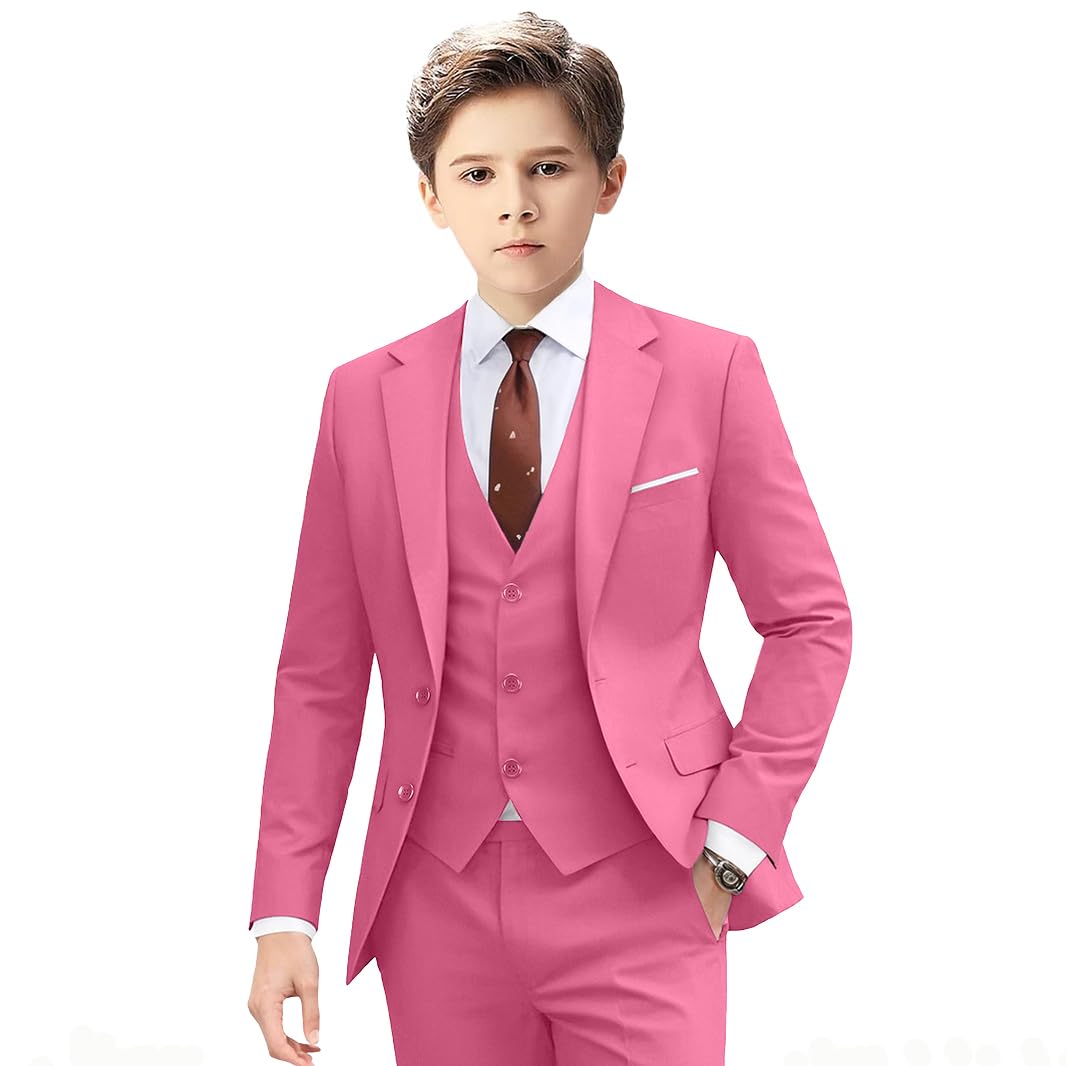 Photo 1 of Boy Suit Slim Fit Suits for Kids Suits Size 14 for Boys 4 Pcs Set Boys Tuxedo,Vest,Pants for Summer Wedding