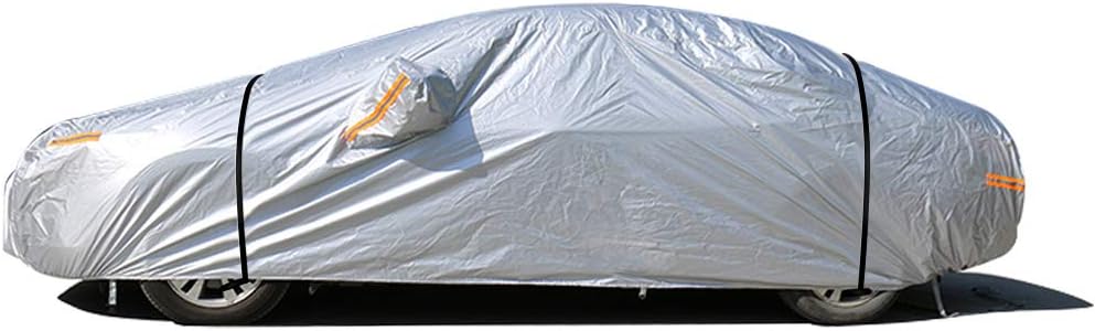 Amazon Neverland カーカバー 防水性アップ 自動車カバー ボディカバー 防水防塵防紫外線 取り付 け簡単 防風ベルト2本付き 台風対策 500 185 150cm ボディーカバー 車 バイク