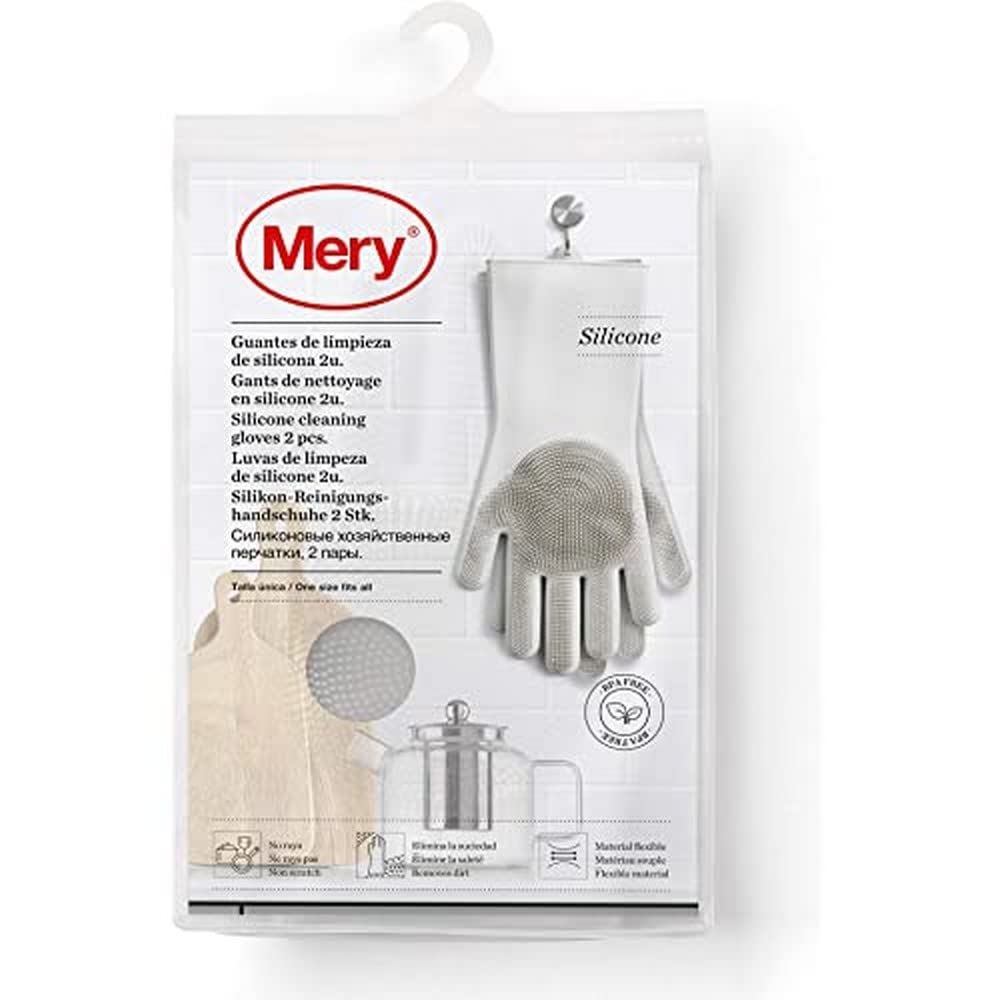 Mery Silicone Cleaning Gloves 2 Pack, Light Grey, Size: 34.5 x 15.5 x 2.5 cm - One Size