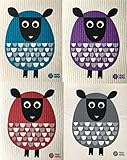 Swedish Dishcloths, Set of 4 Different Colored MODERN SHEEP: 1 each TURQUOISE + PURPLE + RED + DARK GREY