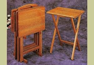 Amazon.com: Set of 4 Oak Finish Solid Wood TV Dinner Tray Tables