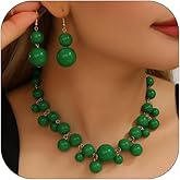 NOVYRA Chunky Big Bead Choker Necklace Drop Earrings for Women Colorful Beaded Pendant Necklace Earrings Set Fashion Wedding Bridal Party Jewelry For Women