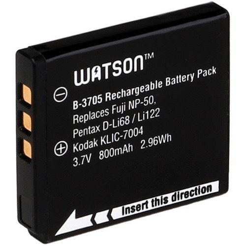 Watson D-Li68 / NP-50 / KLIC-7004 Lithium-Ion Battery Pack (3.7V, 800mAh) -Replaces Pentax D-Li68/Li122 Fuji NP-50/50A, Kodak KLIC-7004 Fujifilm:FinePix F100fd , FinePix F200EXR , FinePix F300EXR , FinePix F305EXR , FinePix F500EXR , FinePix F50fd , FinePix F550EXR , FinePix F600EXR , FinePix F60fd , FinePix F660EXR , FinePix F70EXR , FinePix F750EXR , FinePix F75EXR , FinePix F770EXR , FinePix F8