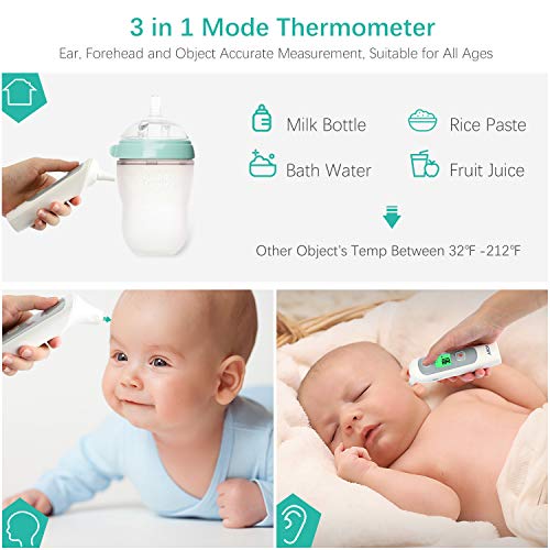 Baby Thermometer, ABOX Digital Medical Infrared Thermometer with Measuring Ear/Forehead/Object Temp, Fever Sound/Backlight Color Warning, Optional Silent Mode, 32 Recall Memory, CE FDA Approved