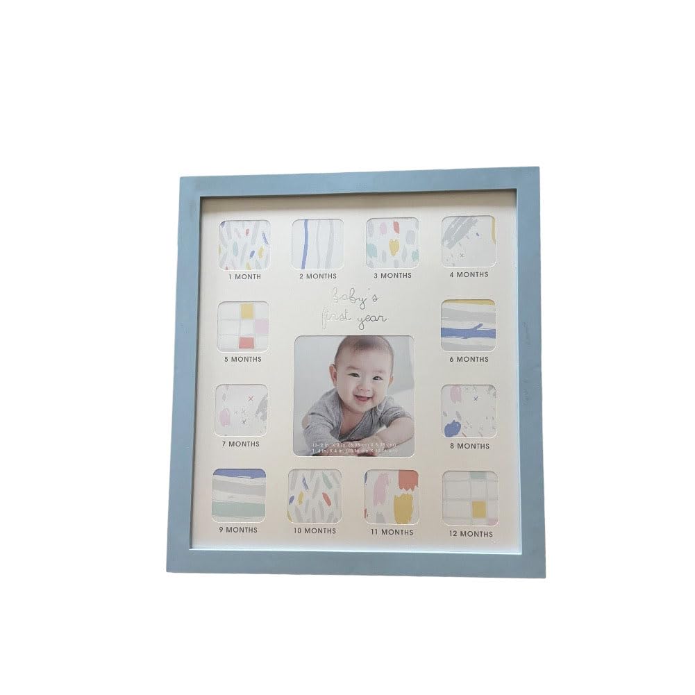 umely ベビーフォトフレーム 赤ちゃん写真立て 12ヶ月 ベイビー 写真立て ギフト 出産祝い ピンク ブルー ホワイト 女の子 男の子 (ブルー)商品画像