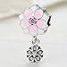 BAMOER 925 Sterling Silver Charm Magnolia Bloom Pale Cerise Enamel Beads for Women Bracelet DIY Jewelry Making