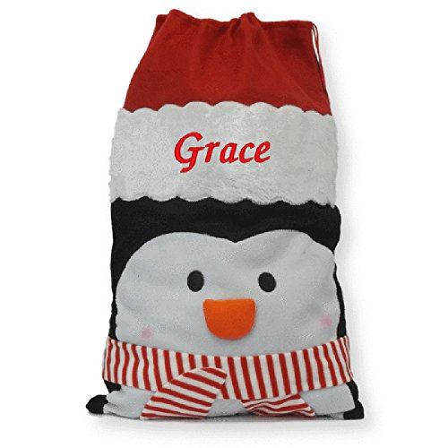 Hoolaroo Personalised Embroidered Large Sack with Name PENGUIN Xmas Sack