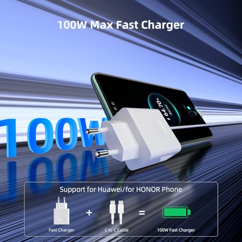 100W for Super-Charge Charger for Honor 400 200 Pro 200 Lite Magic6 Magic7 6 5 4 Lite Magic7Pro, 2-Port Socket 100W PD Quick Charger with 6A USB C Cable 1M for Honor 90 70 Lite X8a X8b X6b X9b