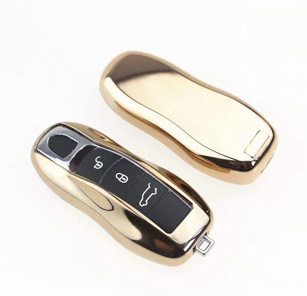 Kerr Louisa Premium Soft TPU 360 Degree Full Protection Key Shell Key Case Cover Compatible with Cayenne MACAN Para Class Keyless Smart Key Fob for Porsche Key Fob Cover (Color : Gold-1)