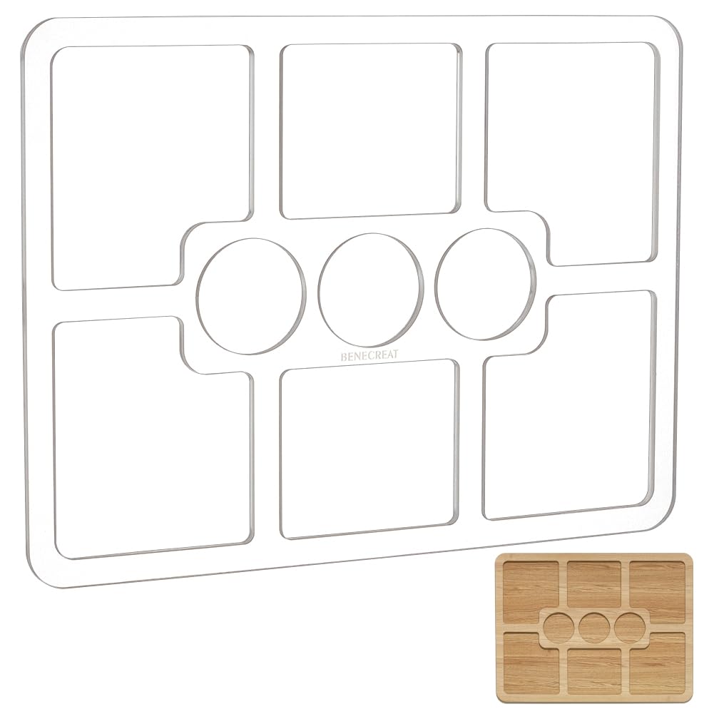 BENECREAT 9 Pocket Acrylic Valet Tray Router Templates, 295x390x6.5mm Rectangle Acrylic Router Jig, Clear Router Inlay Template for Wood Craft Tools Tracing Guide