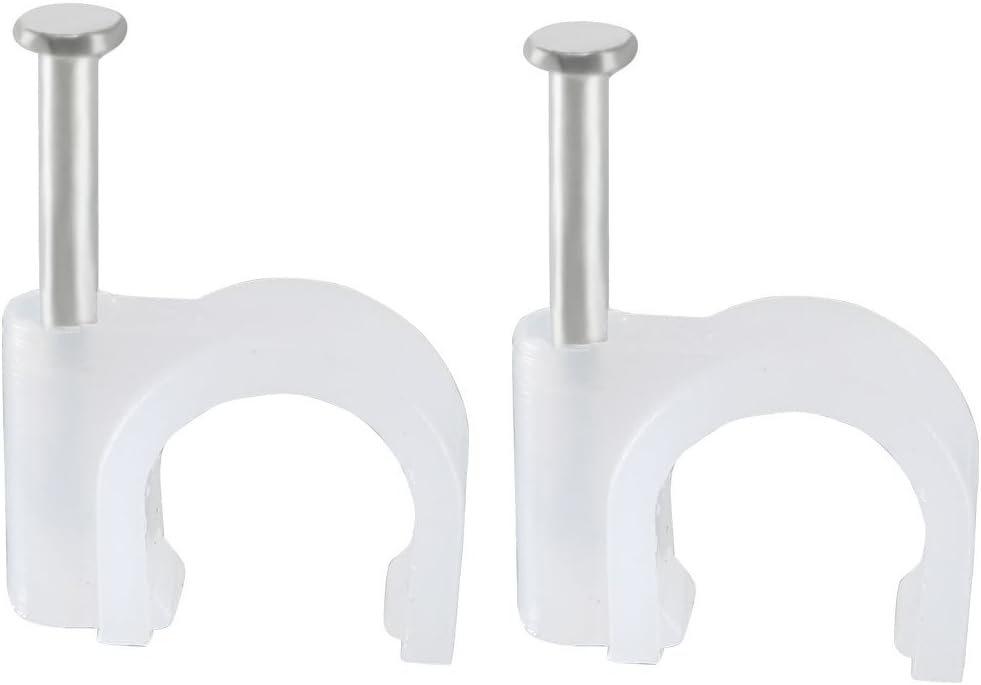 sourcing map Circle Cable Clip Nail Coaxial Tacks Wire Clips 9mm White 40pcs