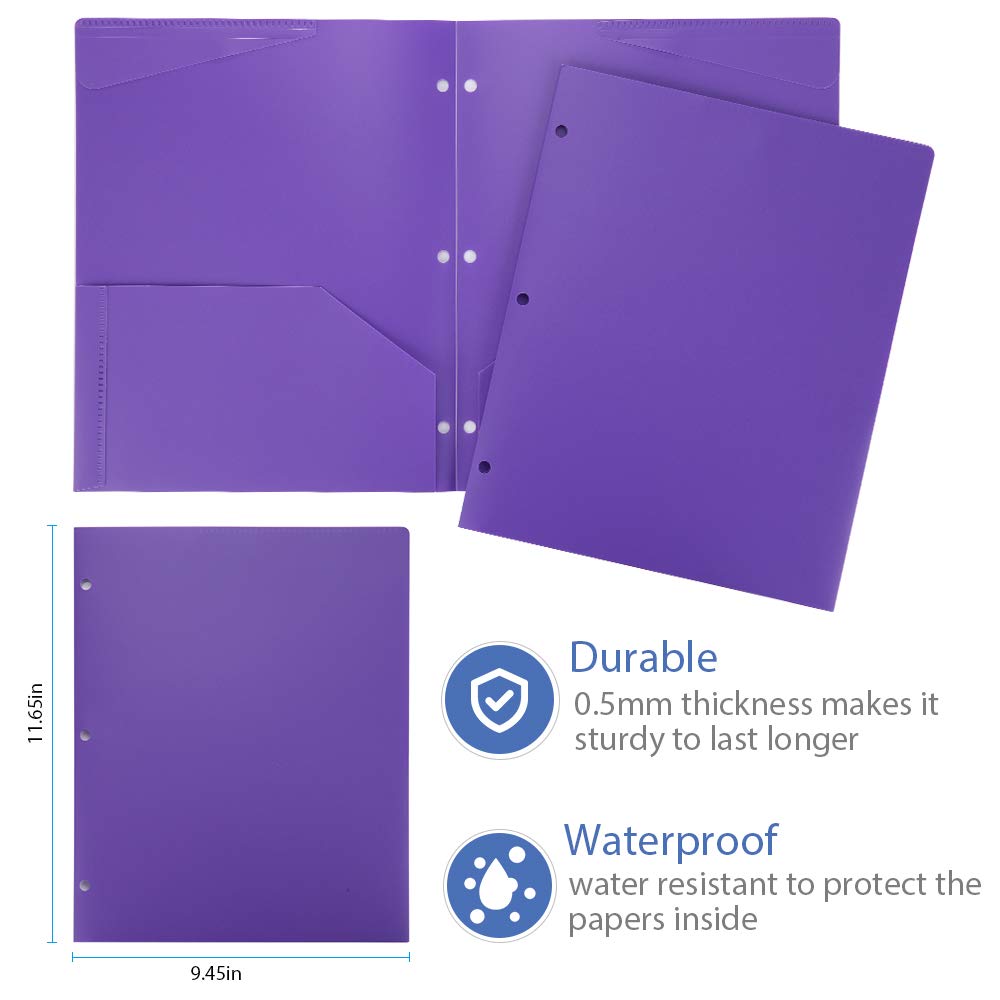 Plastic Folders with Pocket and 3 Hole 12PCS Heavy Duty 2 Pocket Plastic Folders Letter Size Folders with Pockets 3 Hole Punched
