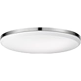 Globe Electric 65584 14" Integrated LED Flush Mount Ceiling Light, Chrome Finish, Frosted Shade, Slim Low Profile, 2200 Lumen