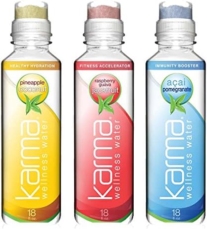 Karma Wellness Water Variety Pack (Acai Pomegranate, Raspberry Guava Jackfruit, Pineaple Coconut) 18 oz Plastic Bottles - Pack of 12