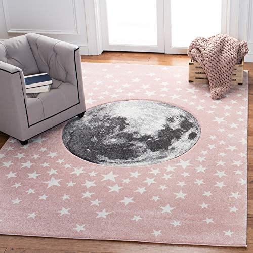 SAFAVIEH Carousel Kids Collection Area Rug - 4' Square, Pink & Grey, Non-Sheddi…
