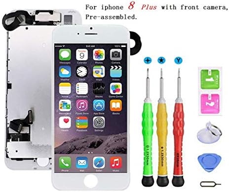 Screen Replacement Compatible with iPhone 8 Plus Full Assembly - LCD 3D Touch Display Digitizer with Sensors and Front Camera, Fit Compatible with iPhone 8 Plus-White