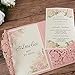 DORIS HOME 50pcs Laser Cut Quinceanera Invitations Pink, 4.7x7.1 Blank Quince Invitations for 15th Birthday, Invitation cards for Sweet 16 with Envelopes