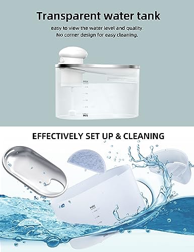 HABWES Battery Operated Cat Water Fountain with Stainless Steel Tray and 3 Filters, 68oz/2L Wireless Pet Drinking Fountain for Cats & Small Dogs, Automatic Water Dispenser with Motion Sensor