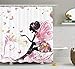 Ambesonne Fashion Shower Curtain, Fairy Girl with Wings in a Floral Fantasy Garden Theme Flying Butterflies Printed, Cloth Fabric Bathroom Decor for Playroom Set with Hooks, 69