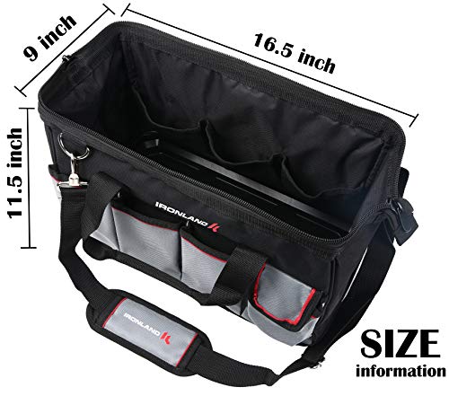 16 inch Tool Bag Wide Mouth with Multi-Compartment Pockets, Organizer Bag with Adjustable Shoulder Strap - Thumbnail 2
