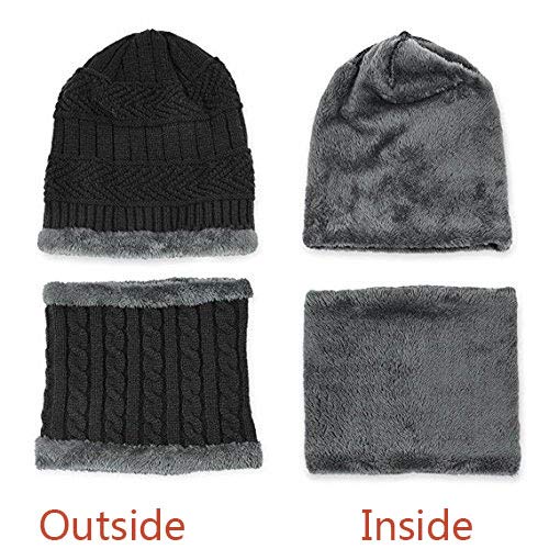 Blevla 2-Pieces Winter Beanie Hat Scarf Set Warm Knit Hat Thick Knit Skull Cap For Men Women Black