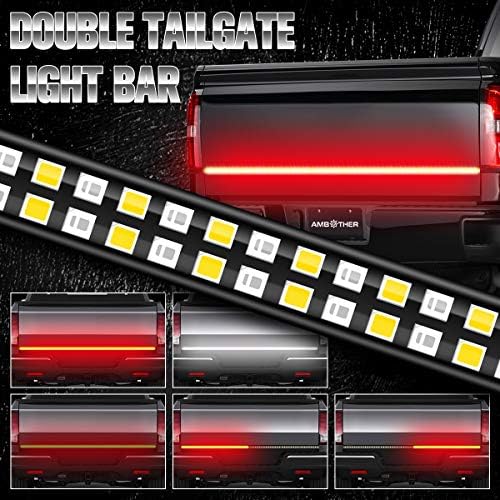 AMBOTHER Tailgate Light Bar 60'' Double Row Waterproof Strip Tail Light Flexible Brake Reverse Running Turn Signal Rear Light for Truck Pickup Jeep SUV RV Trailer Van, 256 LEDs, No-Drill Required