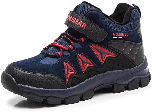 Boys Hiking Boots Mid Slip Resistant Kids Waterproof Outdoor Shoes by KALUQI(2.5, Blue)