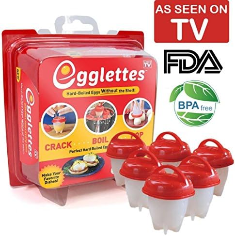 Egglettes Egg Cookers As Seen On TV - Hard Boiled Eggs without the Shell Non Stick Silicone, Poacher, Boiled, Steamer, 6 Egg Cups