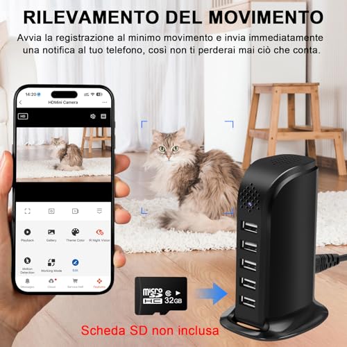 Nisanmoon 5G WiFi Hidden Camera, 5 Ports USB Charger with Hidden Camera, 1080P HD Wi-Fi Mini Hidden Spy Camera with Motion Detection and Remote View