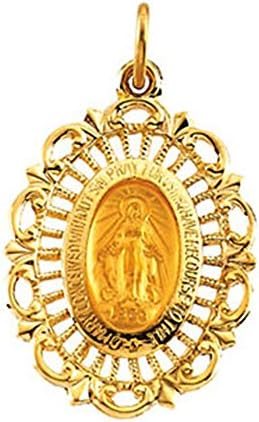 IceCarats Designer Jewelry 14K Yellow Gold Oval Filigree Miraculous Medal 22.00x15.50 Mm