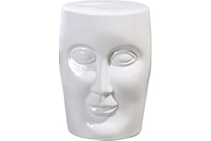 VADRET Decorative Ceramic Garden Stool, Glazed Human Face Shape Drum Stool Shoe Changing Stool, Suitable for Living Room, Balcony, Garden, Etc. (Color : White)
