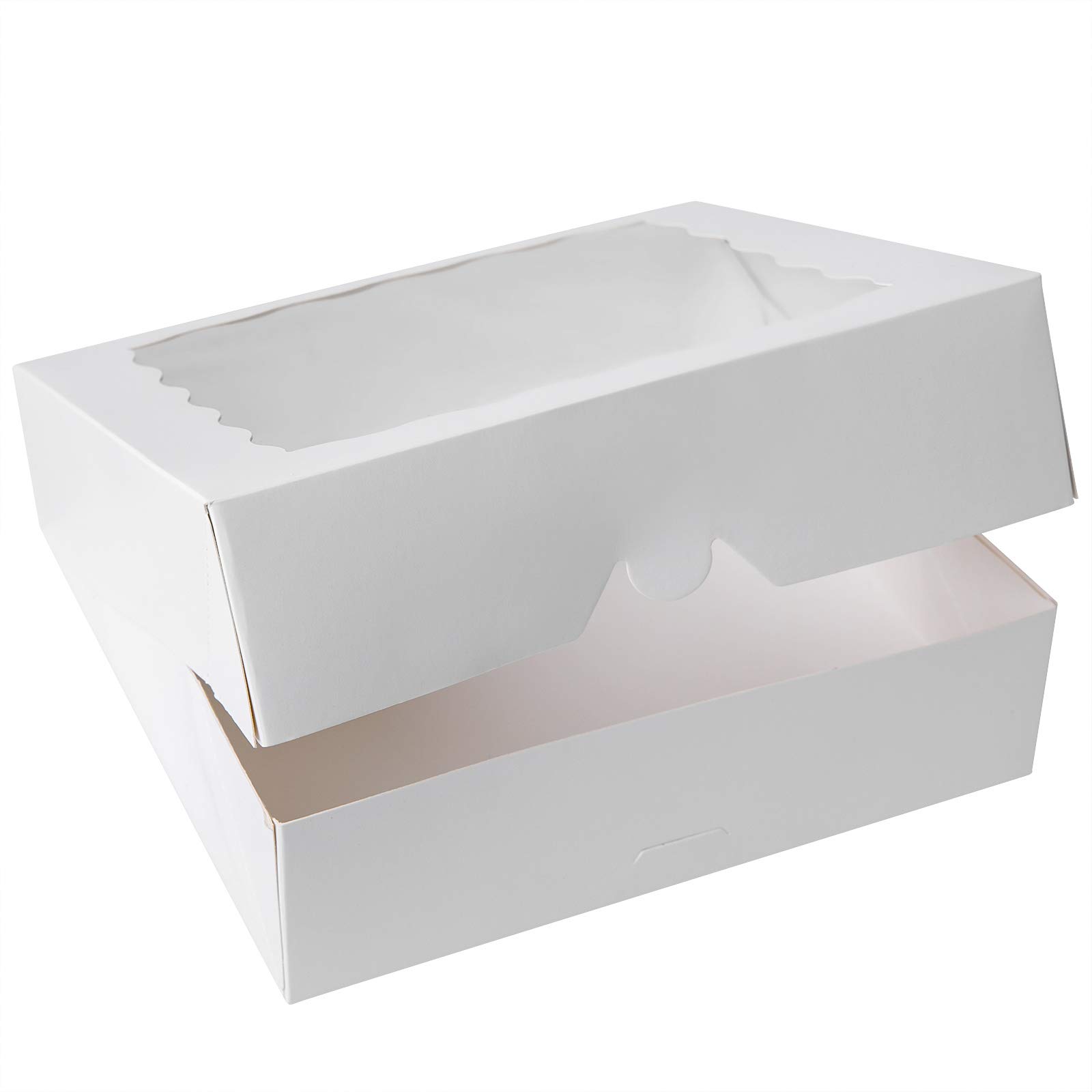 Photo 1 of ONE MORE [15pcs] 12inch White Bakery Boxes, 12x12x2.5inch Large Pie Boxes with PVC Window Natural Disposable Box for Cookie,Pack of 15 (White, 15)