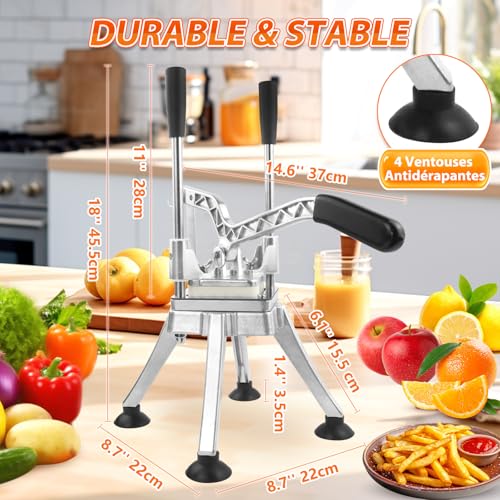 Anatole Professional Vertical French Fries Cutter with 6 mm 9 mm 13 mm Corner Blade Stainless Steel Potato Cutter for Fries Manual Multifunctional for Carrot, Cucumber, Onion, Lemon Fruit