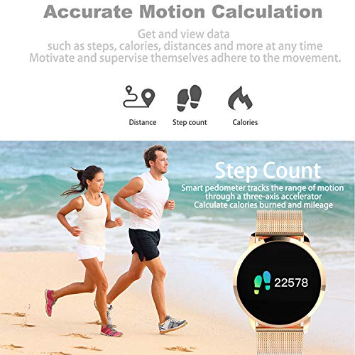 LANDYLO Fitness Tracker with Blood Pressure Monitor Smart Watch with Camera Touchscreen Waterproof Smartwatch Android iOS Heart Rate and Activity Tracking Birthday Gifts for Her His - Gold