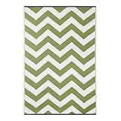 Green Decore Psychedelia Outdoor/Plastic/Reversible Eco Rug, Leaf Green/Ivory