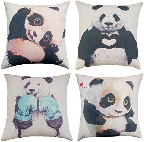 Daidu Panda Home Couch Decor Square Throw Pillow Cushion Covers 18x18 inches Set of 4,Cotton &amp; Linen
