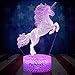 Unicorn Gift 3D Night Light for Kids Christmas Valentines Day Horse Gifts Led 3D Illusion Lamps Birthday Gifts for Girls Home Decor Office Bedroom Party Decorations 7 Color Crackle White Base