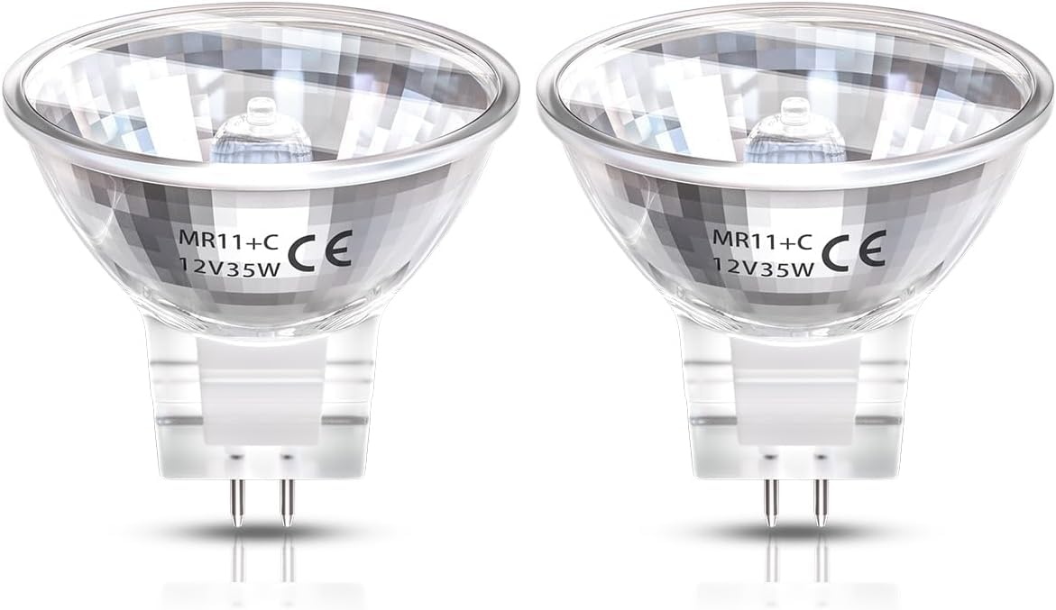 DoRight 35W MR11 Halogen Light Bulbs 12V, Dimmable GU4 Bi-Pin Halogen Spot Lamp with Glass Cover, 35MM Diameter MR11 Reflector Spotlight Warm White 2800K for Recessed Track Landscape Lighting (2-Pack)