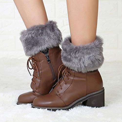 Abberrki Women Winter Faux Fur Boot Cuff Crochet Knit Boots Socks Short Leg Warmers (Dark gray)