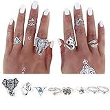 J.C Arts 8PCS/Set Antique Silver Plated Vintage Bohemian Turkish Midi Ring Set Steampunk Snake Turquoise Ring Knuckle Rings For Women Jewelry
