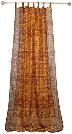 Gold Curtain, SARI Curtain, 96"Long panel, Bohemian Window Treatment, Block Print, Bold Color Palette