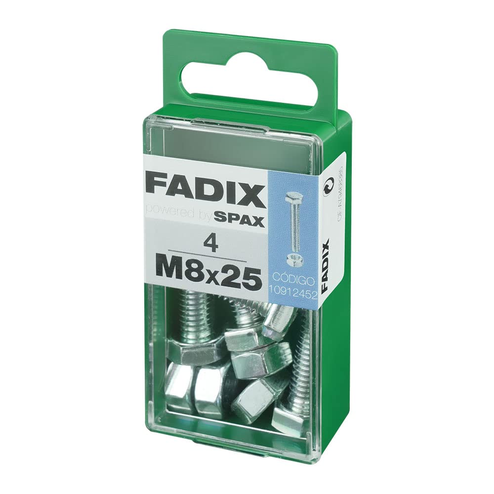 Box S 4 Units Metric Cab Hex Screw + Cinc M Nut 8 x 25 mm FADIX