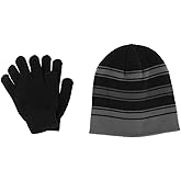 Grand Sierra Kids' 8-12 Striped 2-Piece Winter Beanie and Glove Set